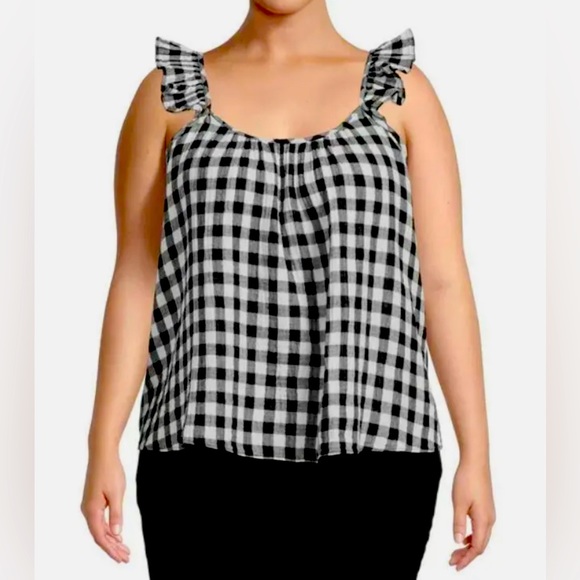 ☀️ Terra and Sky Buffalo Plaid Flutter Sleeve Top 2x NWT - Picture 1 of 7